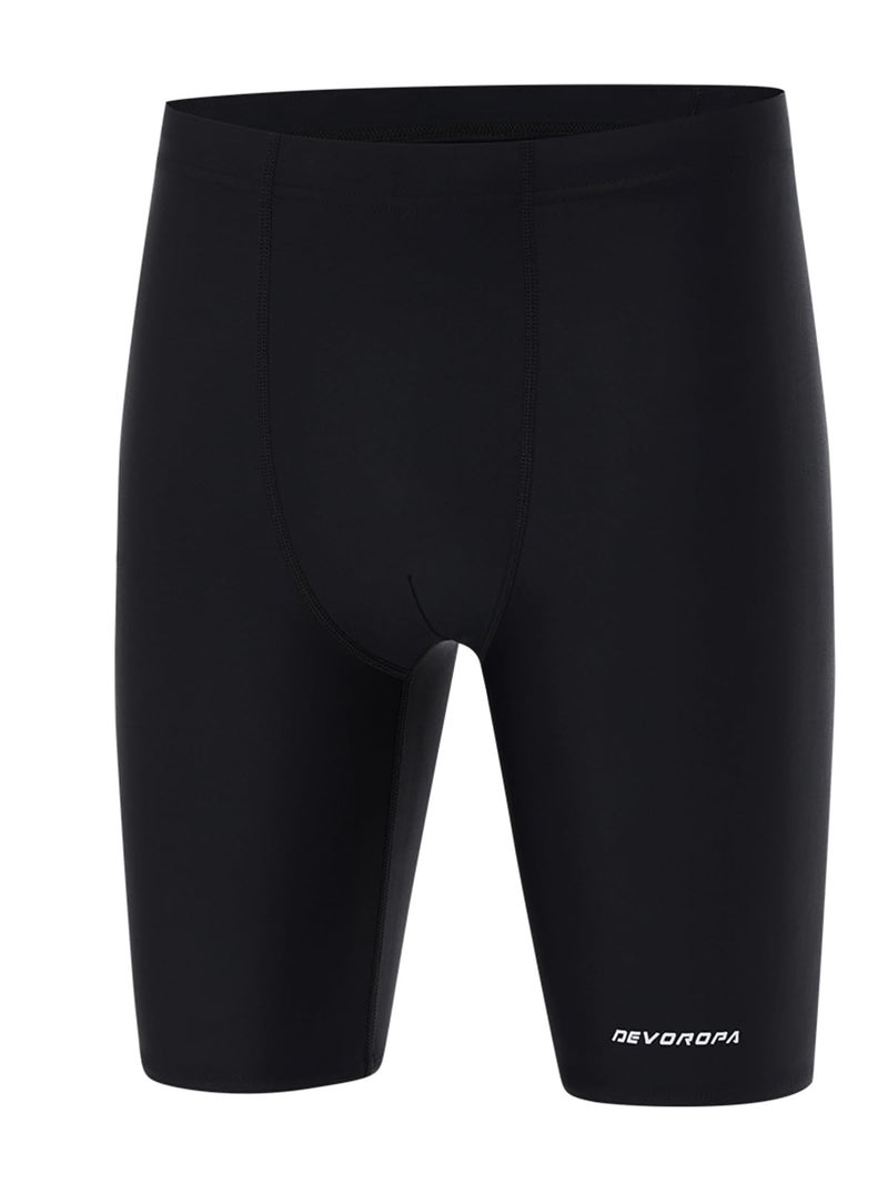 DEVOROPA Boys' Big Kid Swim Jammers Youth Competitive Swim Team Suit Quick Dry Athletic Swimming Shorts UPF 50+ Black S - Image 1